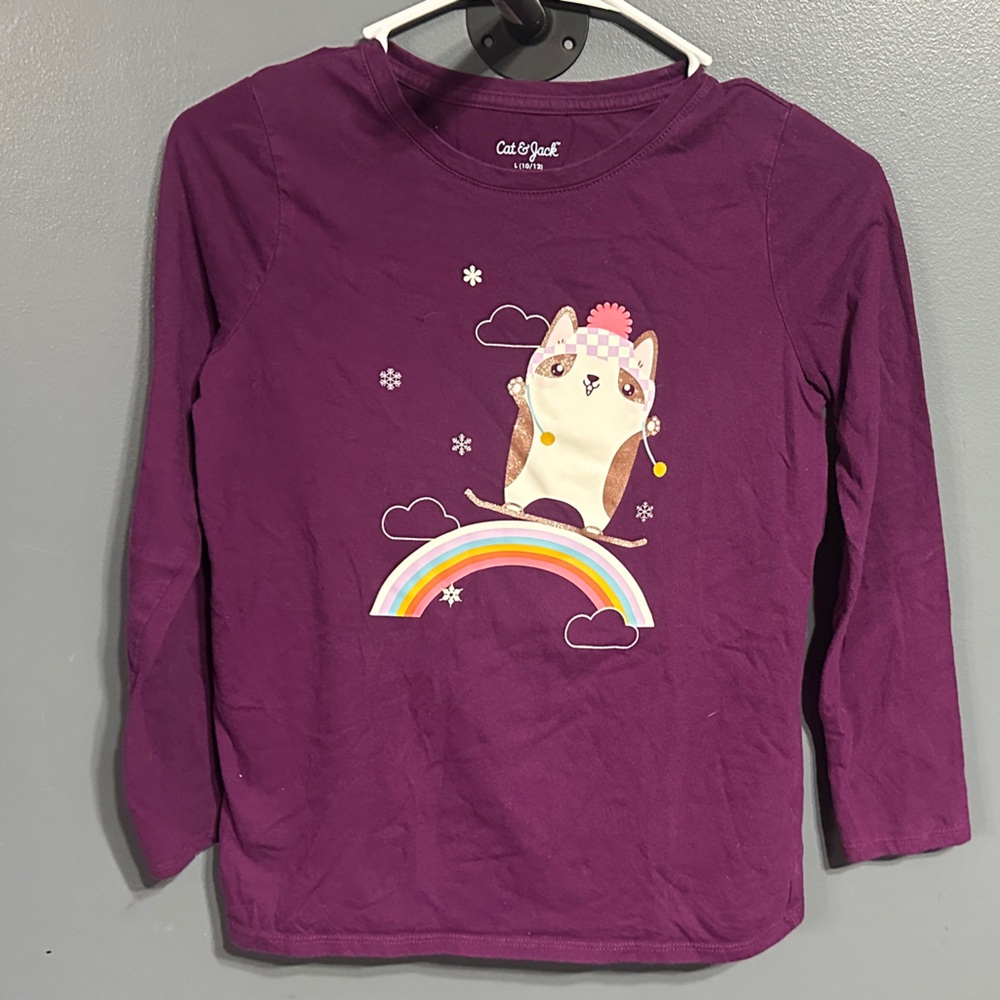 Cat & Jack Violet Long Sleeve Tee with Cat and Rainbow